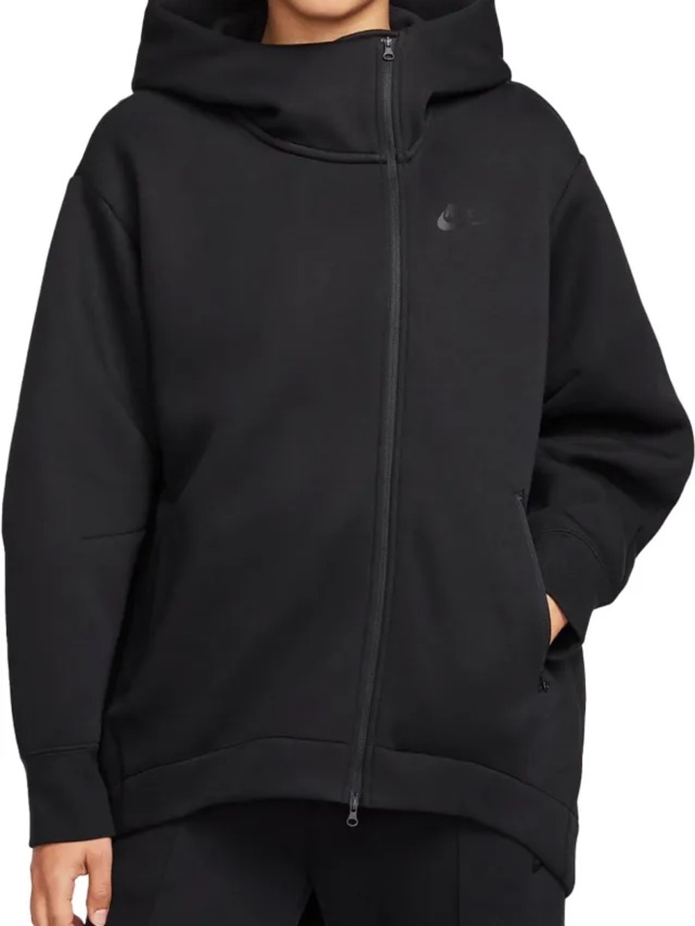 Nike Women’s Tech Fleece Cape Hooded Zip Up Black Jacket Sweatshirt Sz L 24x21